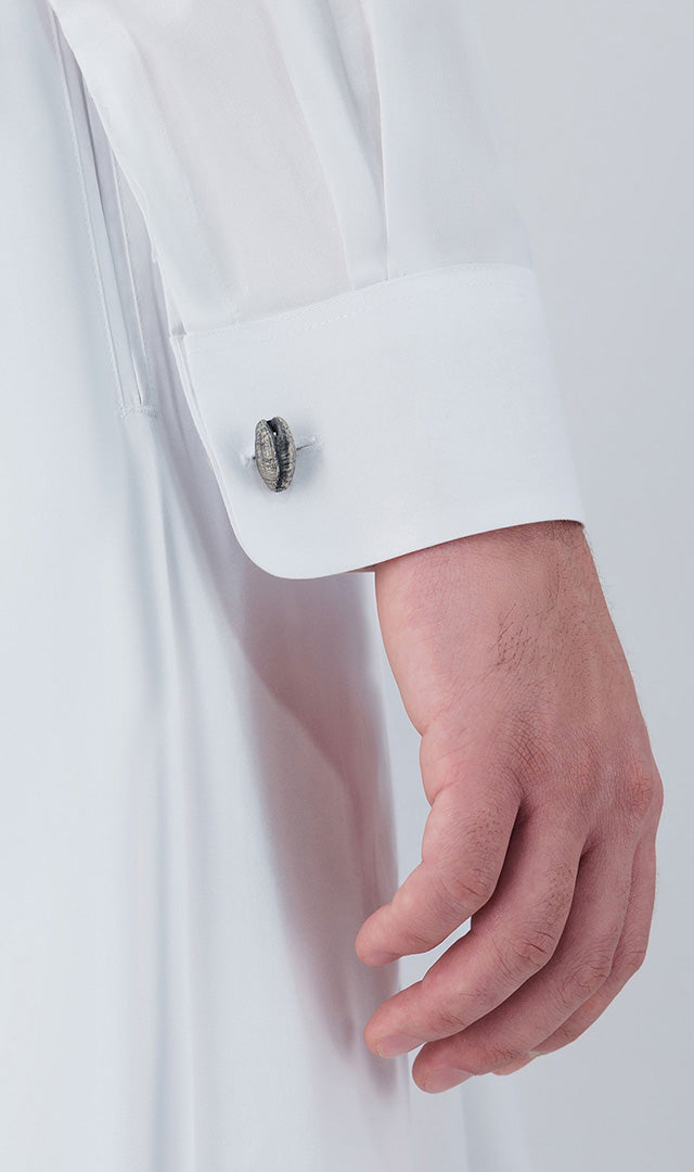 Date Pit Cufflinks in Silver