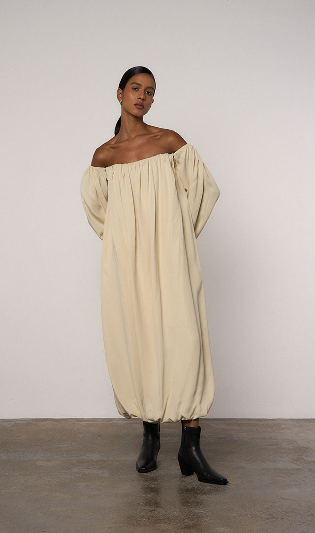 Eloise Strapless Maxi Dress in Cream - Abadia 