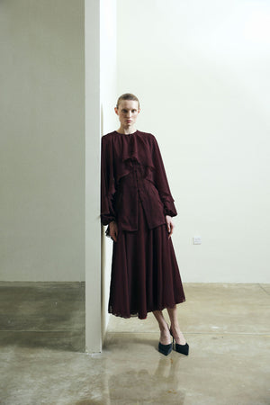 Cape Blouse in Silk in Maroon