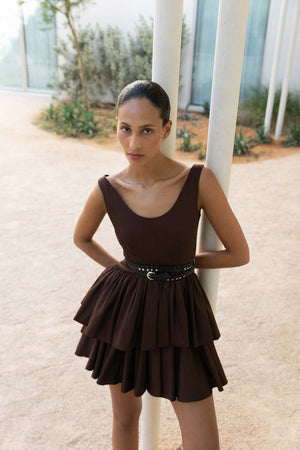 Circle Mini Skirt in Brown