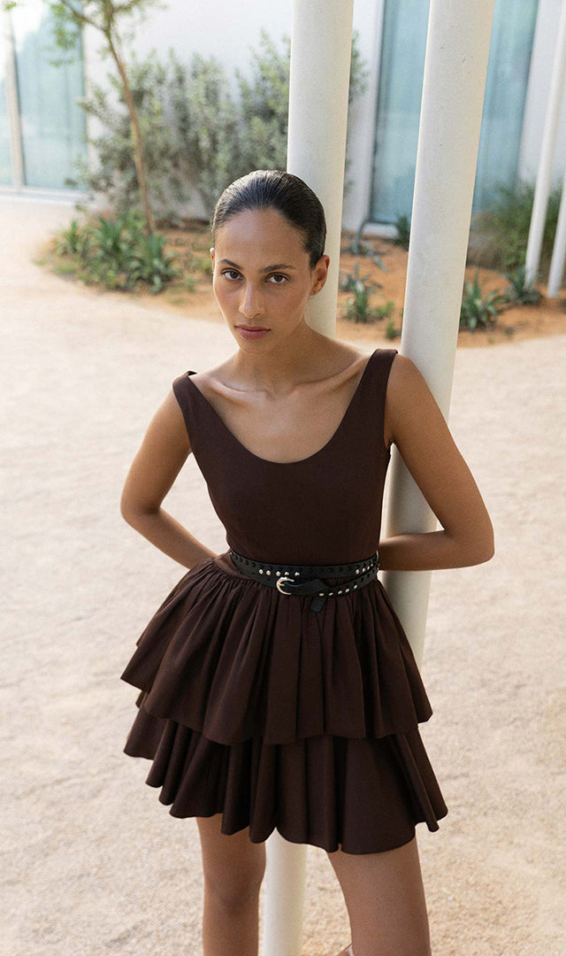 Circle Mini Skirt in Brown