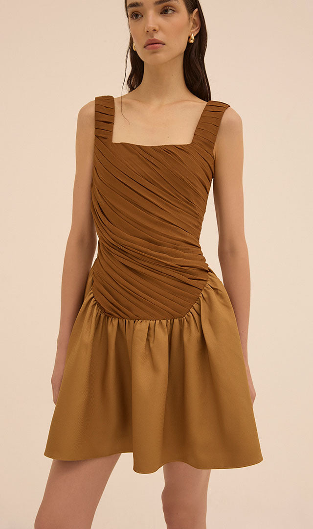 Kaia Square Neck Dress in Brown