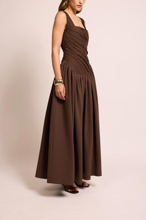 Midi Kaia Dress in Brown Abadia Midi Kaia Dress in Brown Abadia