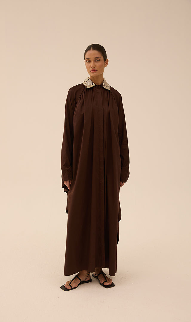 Selma Batwing Raglan Shirt Dress in Brown