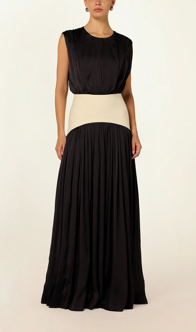 abadia suri paneled twill and crinkled voile maxi dress Unknown Abadia Suri Paneled Twill And Crinkled-Voile Maxi Dress In Black -  40% Off