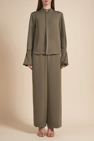 Wide Silk Pants (Olive) by Abadia 